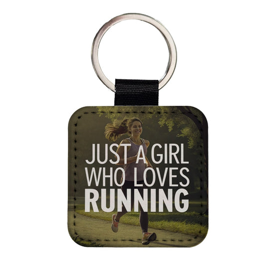 Just A Girl Who Loves Running Jogging Square Faux Leather Keychain