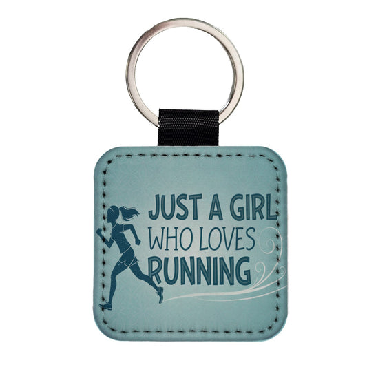Just A Girl Who Loves Running Square Faux Leather Keychain