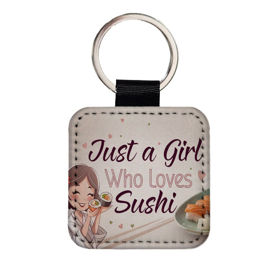 Just A Girl Who Loves Sushi Cute Square Faux Leather Keychain