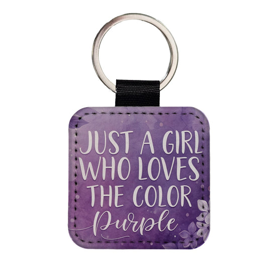 Just A Girl Who Loves The Color Purple Funny Square Faux Leather Keychain