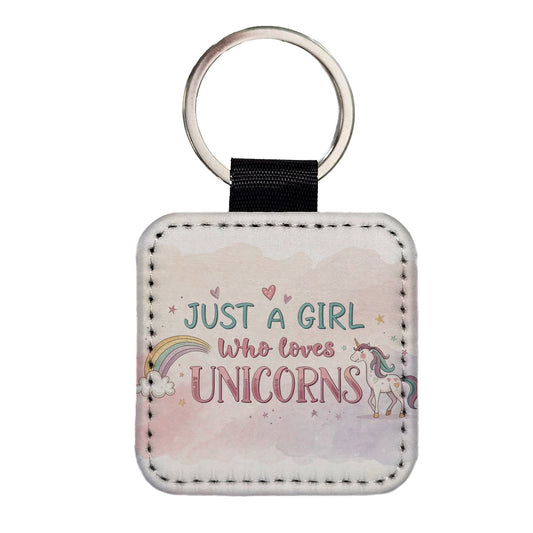 Just A Girl Who Loves Unicorns Fantasy Sweet Square Faux Leather Keychain