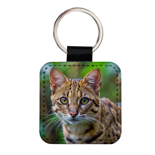 Kodkod Wild Cat Photo Square Faux Leather Keychain
