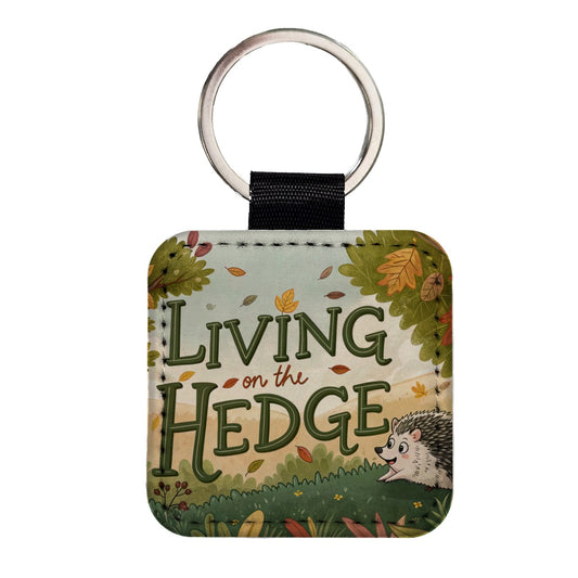 Living On The Hedge Edge Funny Hedgehog Square Faux Leather Keychain
