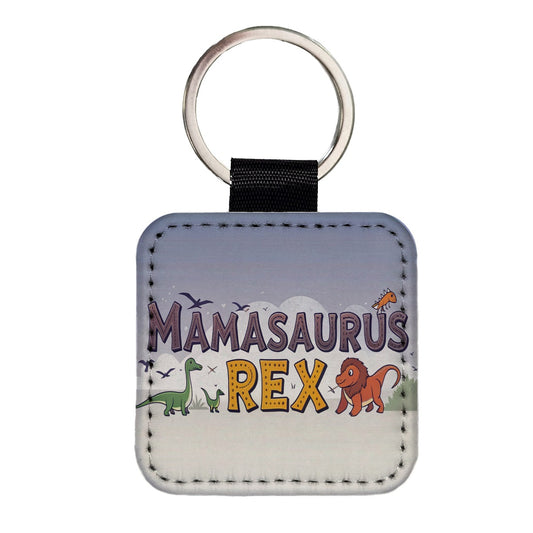Mamasaurus Rex Funny Mama Dinosaurs Square Faux Leather Keychain