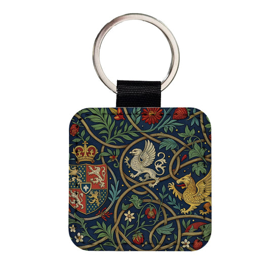 Medieval Ornamentation Griffins Shield Square Faux Leather Keychain