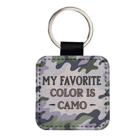 My Favorite Color Is Camo Military Camouflage Square Faux Leather Keychain