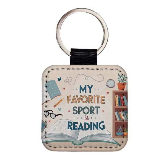 My Favorite Sport Is Reading Funny Square Faux Leather Keychain