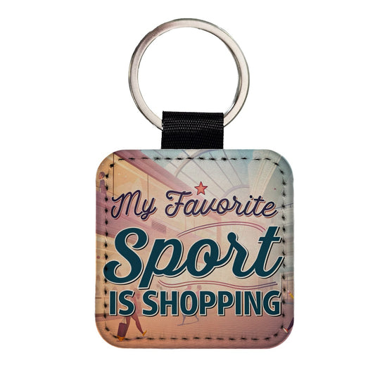 My Favorite Sport Is Shopping Square Faux Leather Keychain