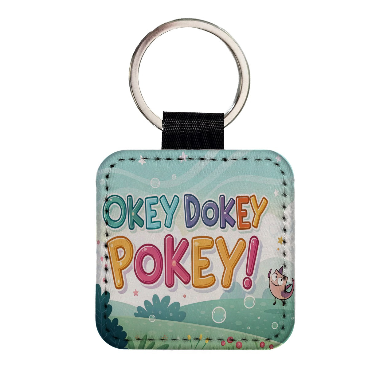 Okey Dokey Pokey Funny Square Faux Leather Keychain