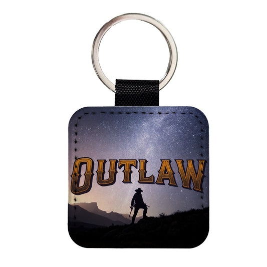 Outlaw Cowboy Desperado Square Faux Leather Keychain