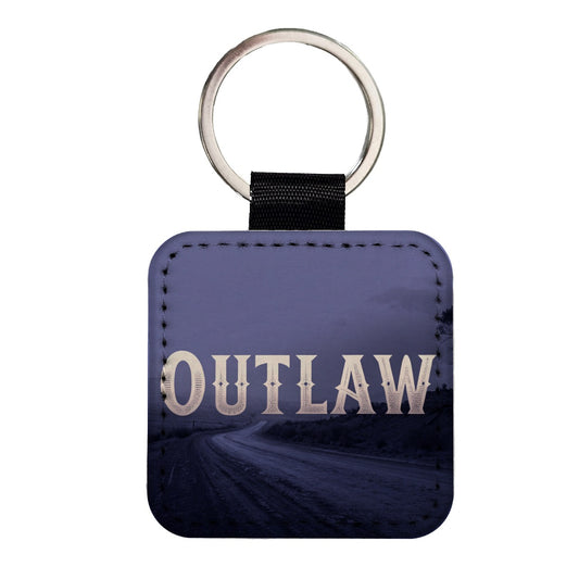 Outlaw Empty Highway Square Faux Leather Keychain