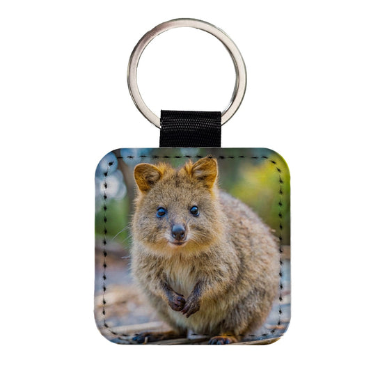 Quokka Photo Square Faux Leather Keychain