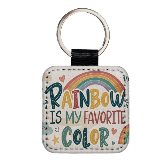 Rainbow Is My Favorite Color Funny Square Faux Leather Keychain