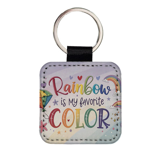 Rainbow Is My Favorite Color Gay Pride Square Faux Leather Keychain