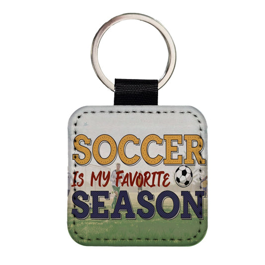 Soccer Is My Favorite Season Funny Square Faux Leather Keychain