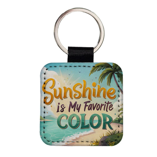 Sunshine Is My Favorite Color Funny Tropical Square Faux Leather Keychain