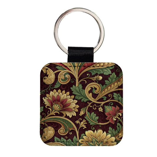 Victorian Decorative Design Pattern Square Faux Leather Keychain