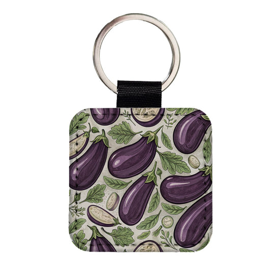 Whole Eggplants Pattern Square Faux Leather Keychain