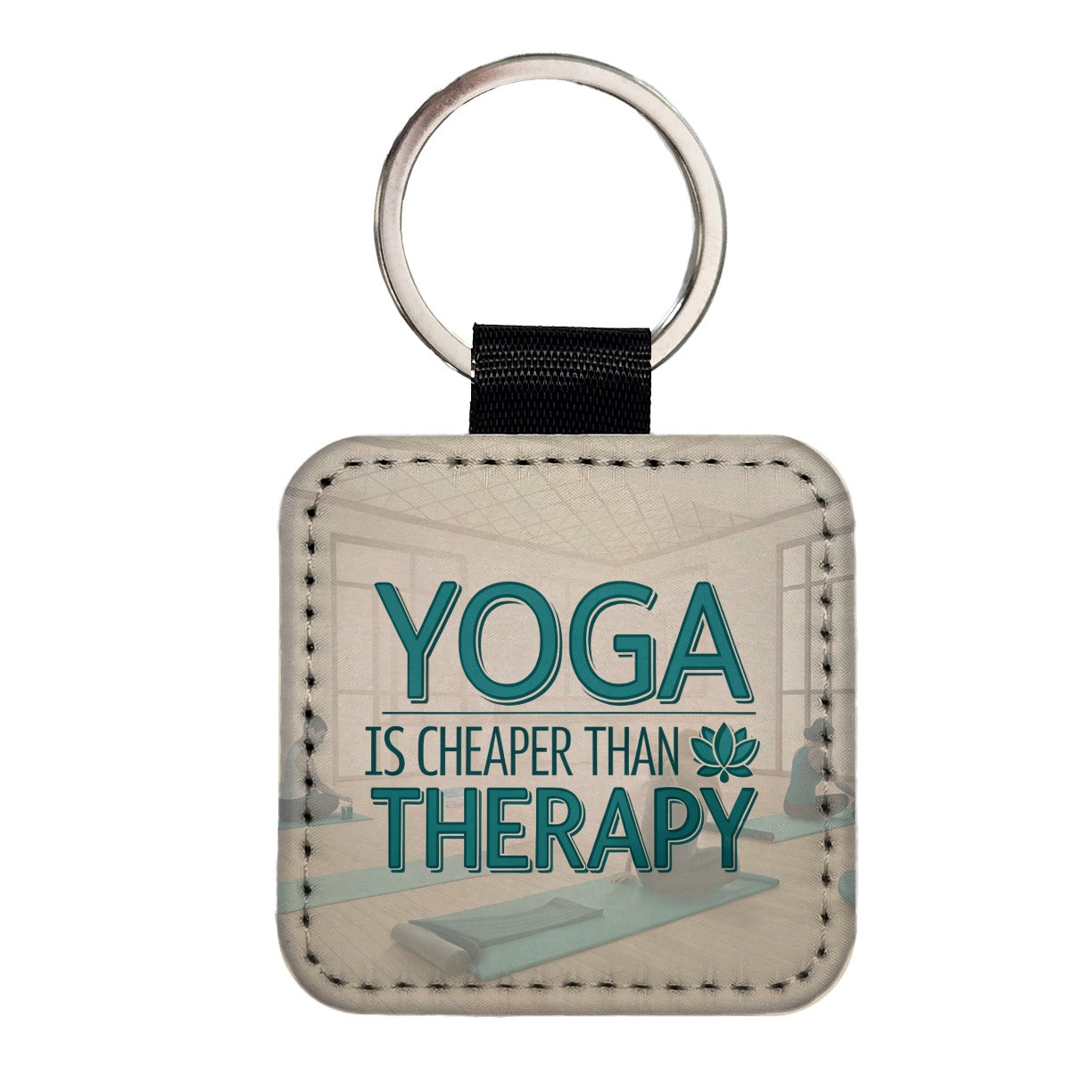 Yoga Is Cheaper Than Therapy Funny Square Faux Leather Keychain