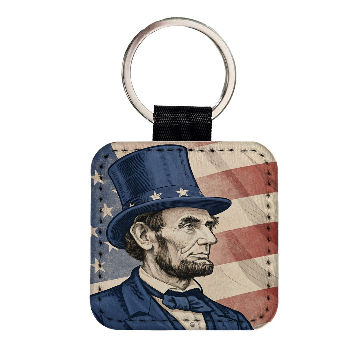 Abraham Lincoln American President Patriotic Square Faux Leather Keychain