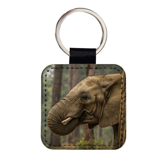 African Elephant Safari Wildlife Square Faux Leather Keychain