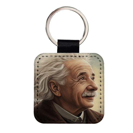 Albert Einstein Vintage Scientist Square Faux Leather Keychain