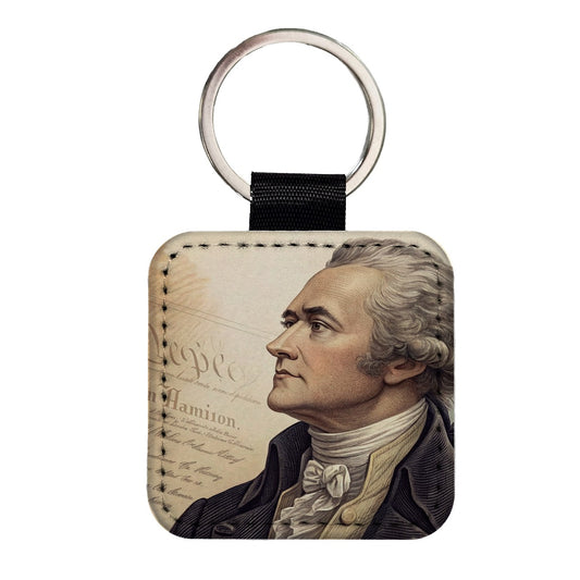Alexander Hamilton Founding Father Square Faux Leather Keychain