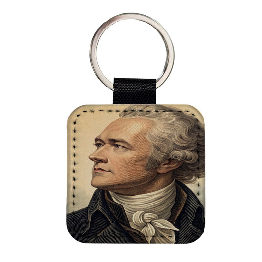 Alexander Hamilton Patriot Art Square Faux Leather Keychain