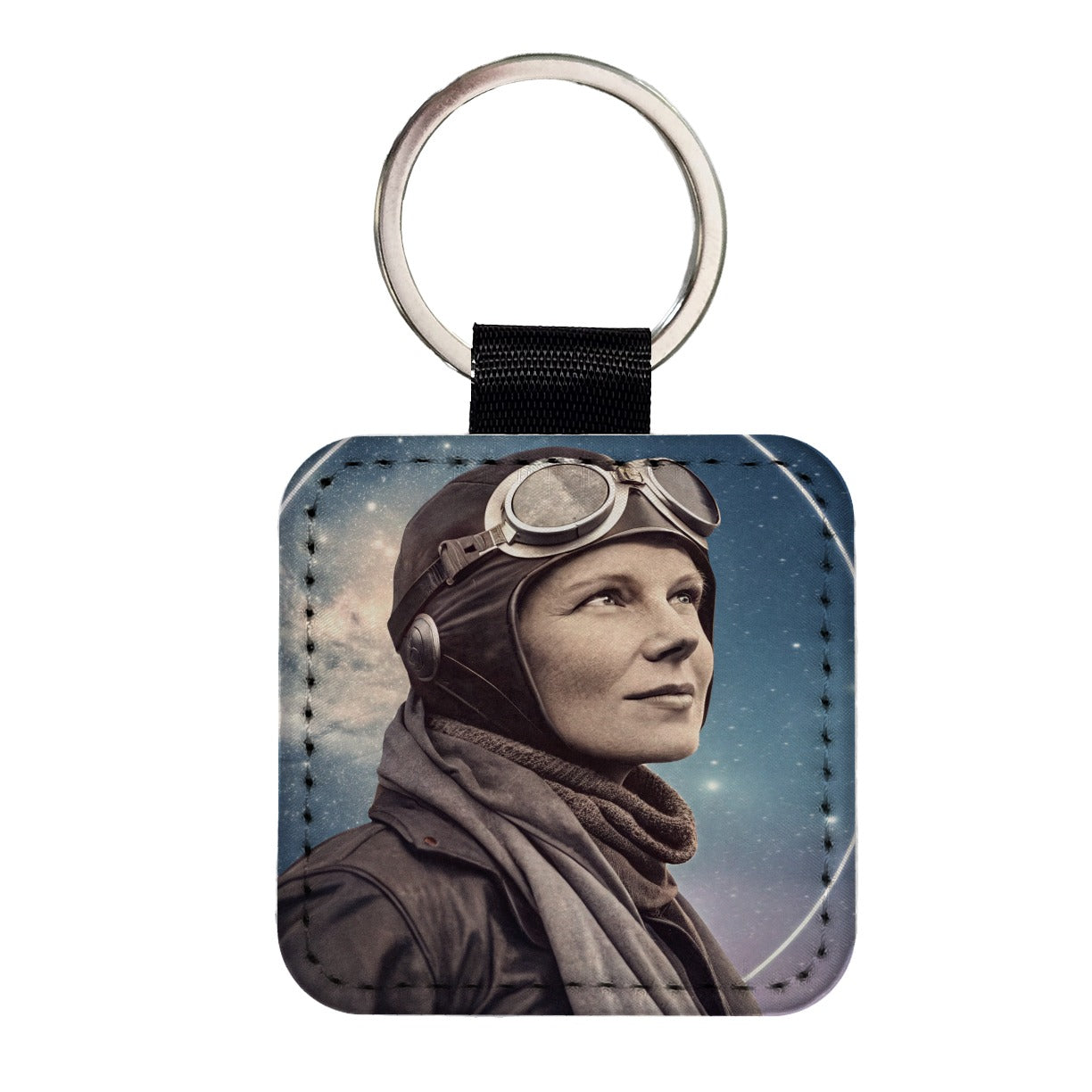 Amelia Earhart Aviation Square Faux Leather Keychain