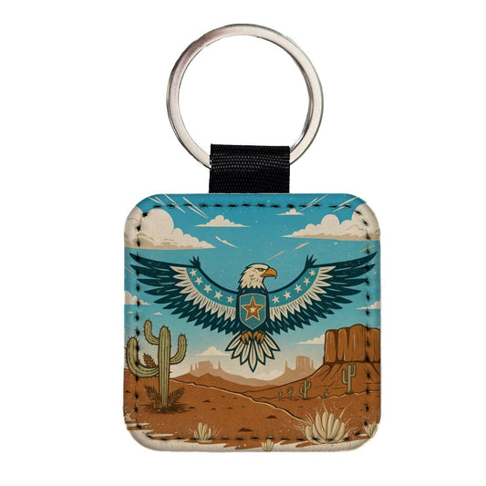 American Eagle Western Southwestern Square Faux Leather Keychain