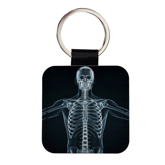 Anatomy Skeleton Xray Science Square Faux Leather Keychain