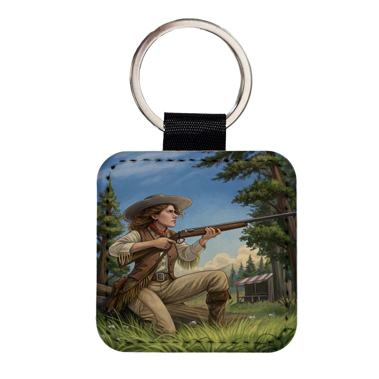 Annie Oakley Cowgirl Square Faux Leather Keychain