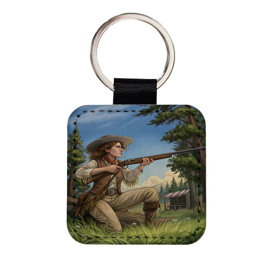 Annie Oakley Cowgirl Square Faux Leather Keychain