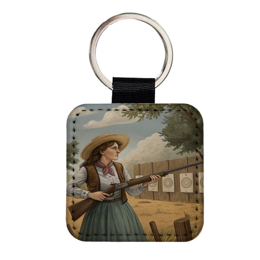 Annie Oakley Wild West Square Faux Leather Keychain
