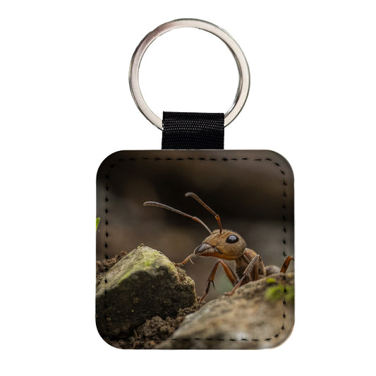Ant Insect Nature Photo Square Faux Leather Keychain