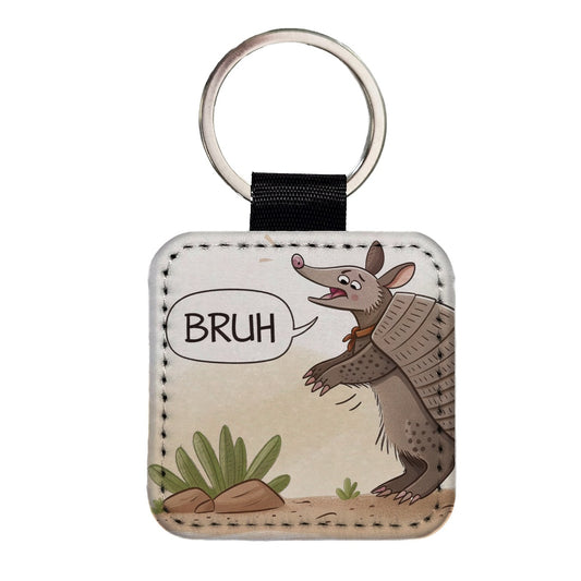 Armadillo Bruh Funny Square Faux Leather Keychain