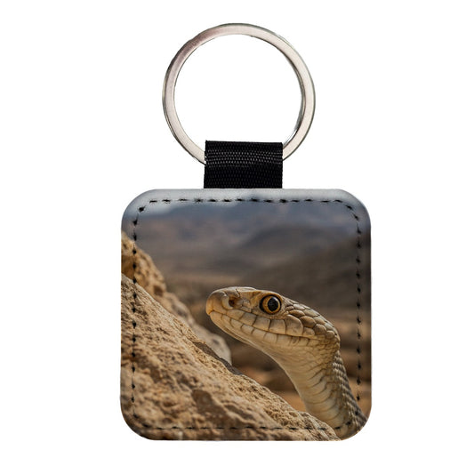 Asp Snake Wildlife Nature Square Faux Leather Keychain
