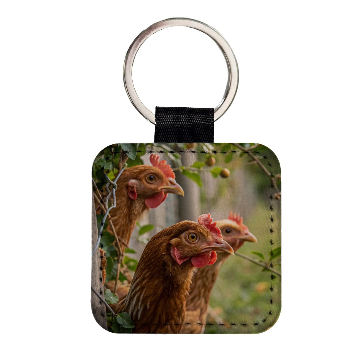 Backyard Chickens Farm Life Square Faux Leather Keychain