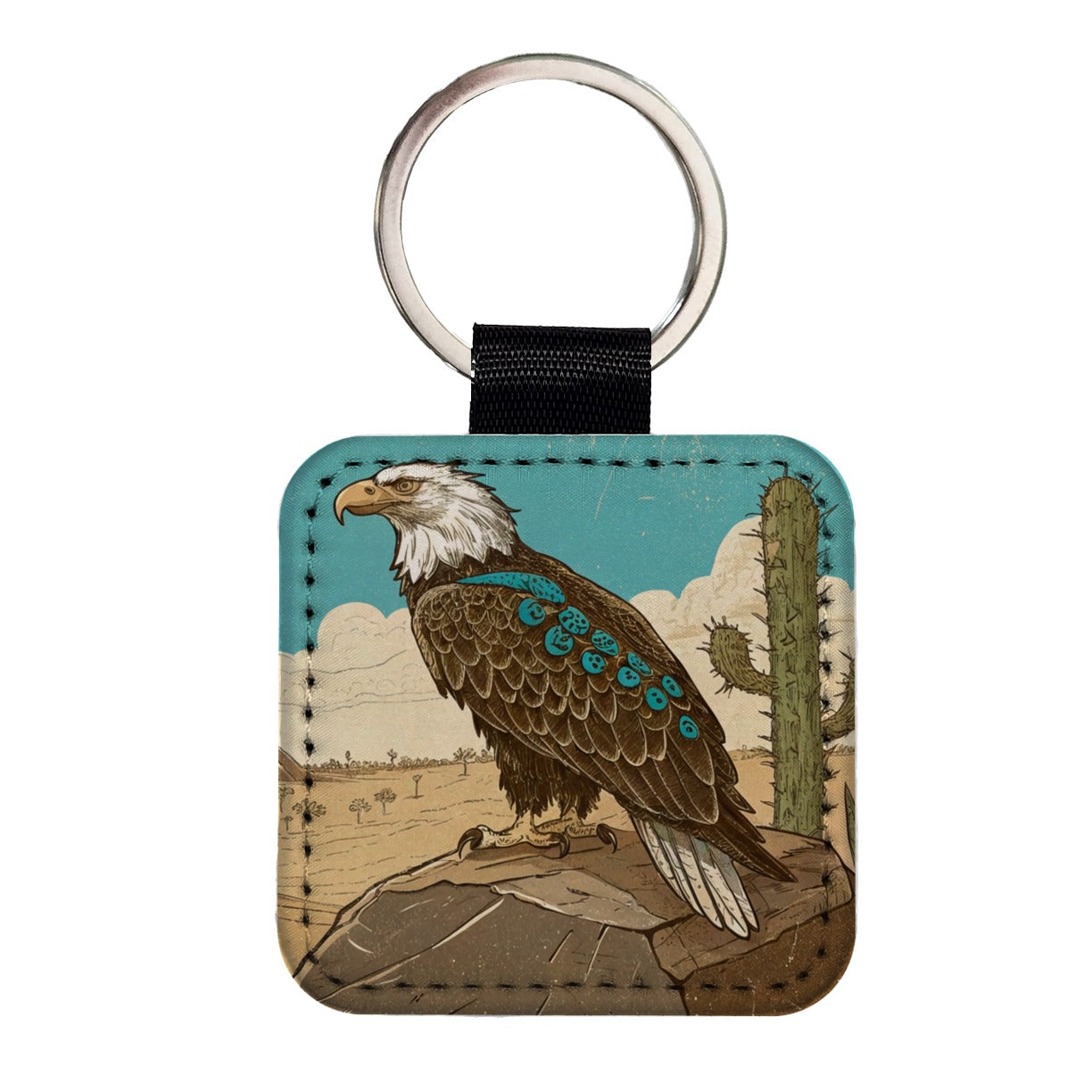 Bald Eagle of the Southwest Desert Square Faux Leather Keychain
