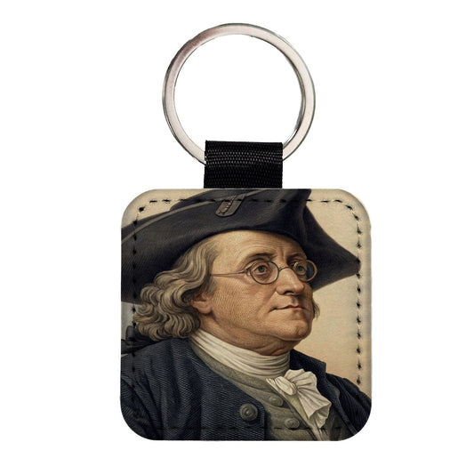 Benjamin Franklin Inventor Square Faux Leather Keychain
