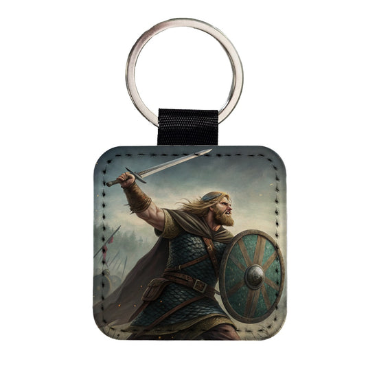 Beowulf Viking Legend Square Faux Leather Keychain