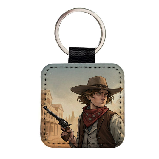 Billy the Kid Outlaw Square Faux Leather Keychain