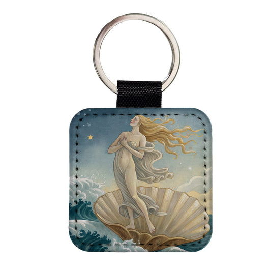 Birth Of Venus Art Inspired Square Faux Leather Keychain
