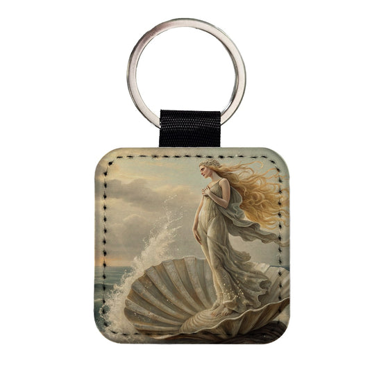 Birth of Venus Inspired Square Faux Leather Keychain