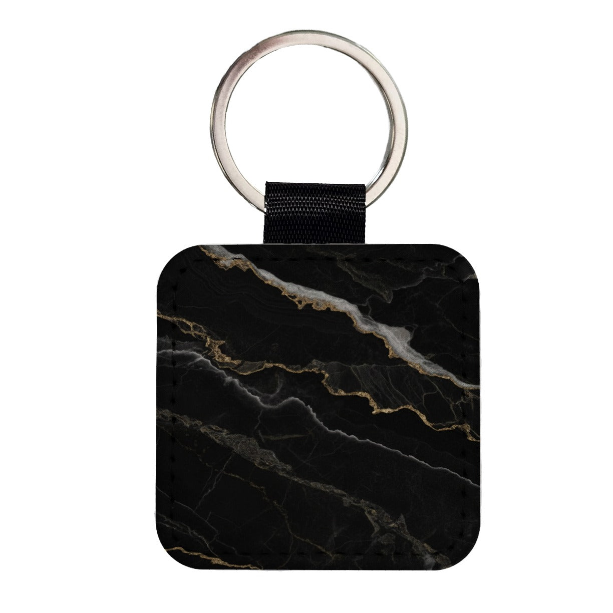 Black Marble Square Faux Leather Keychain