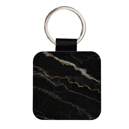 Black Marble Square Faux Leather Keychain