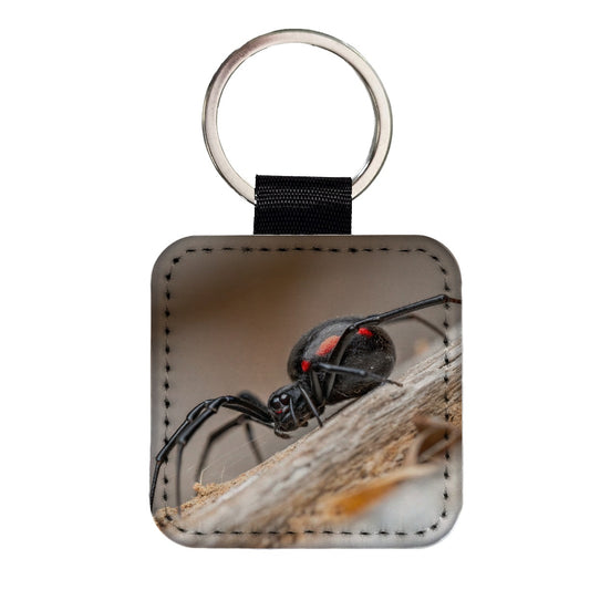 Black Widow Spider Arachnid Square Faux Leather Keychain