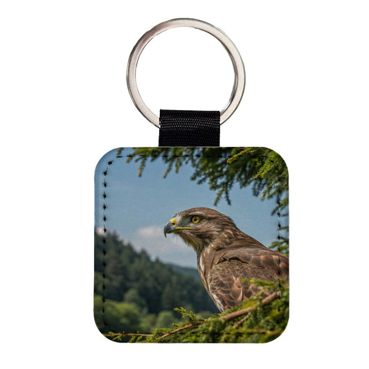 Buzzard Bird Wildlife Nature Square Faux Leather Keychain