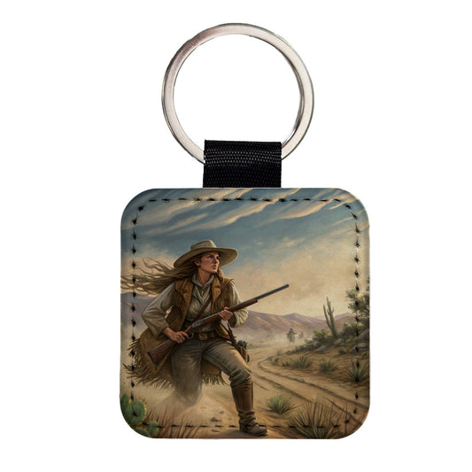 Calamity Jane Wild West Square Faux Leather Keychain