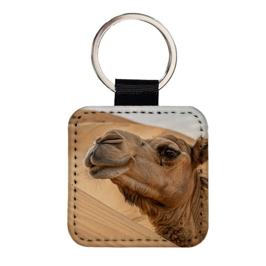 Camel Desert Wildlife Nature Square Faux Leather Keychain